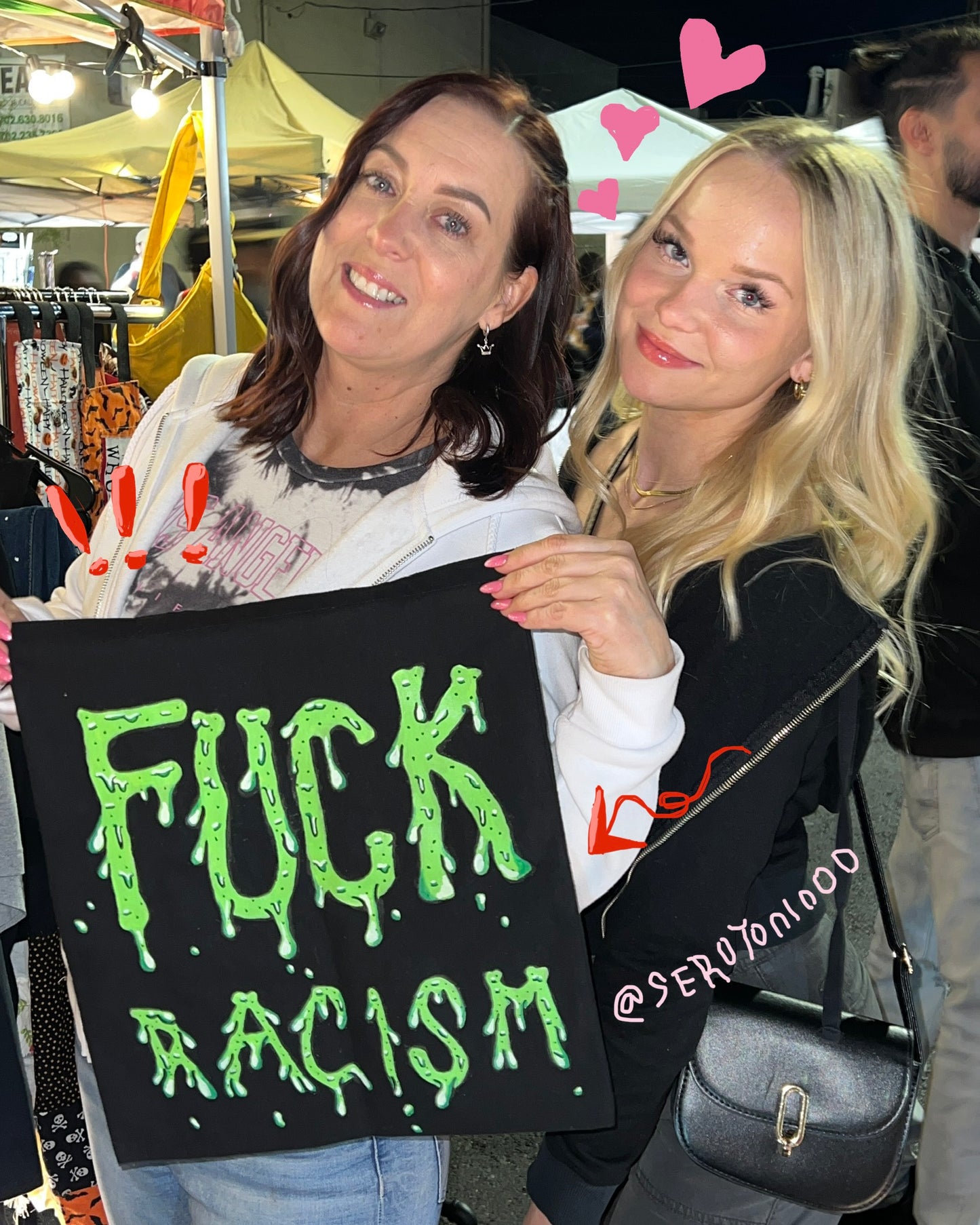 Fuck racism tote bag - hand painted
