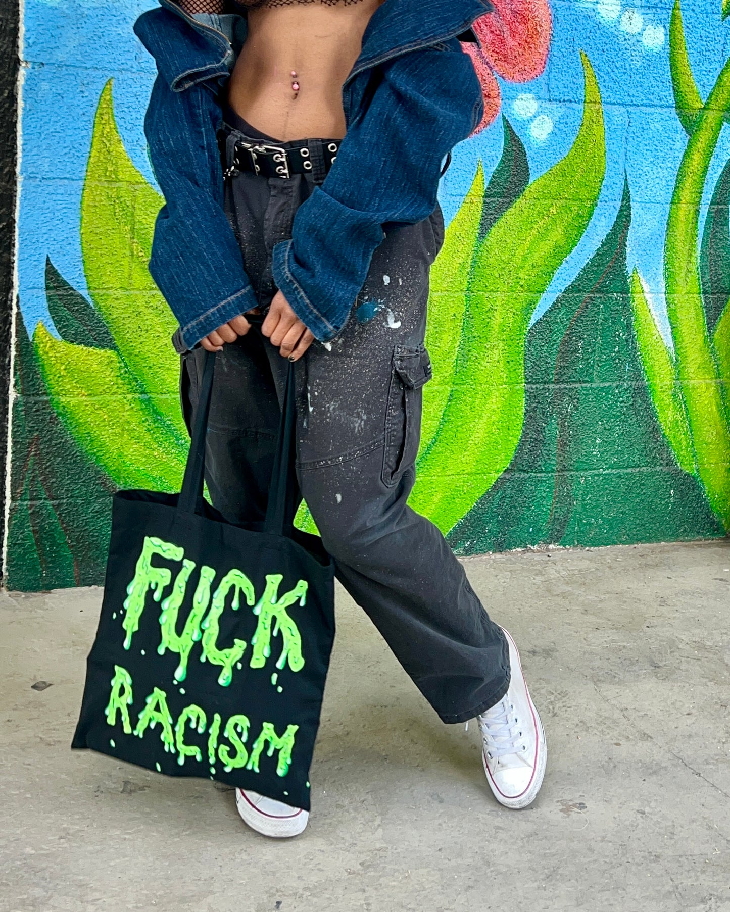 Fuck racism tote bag - hand painted
