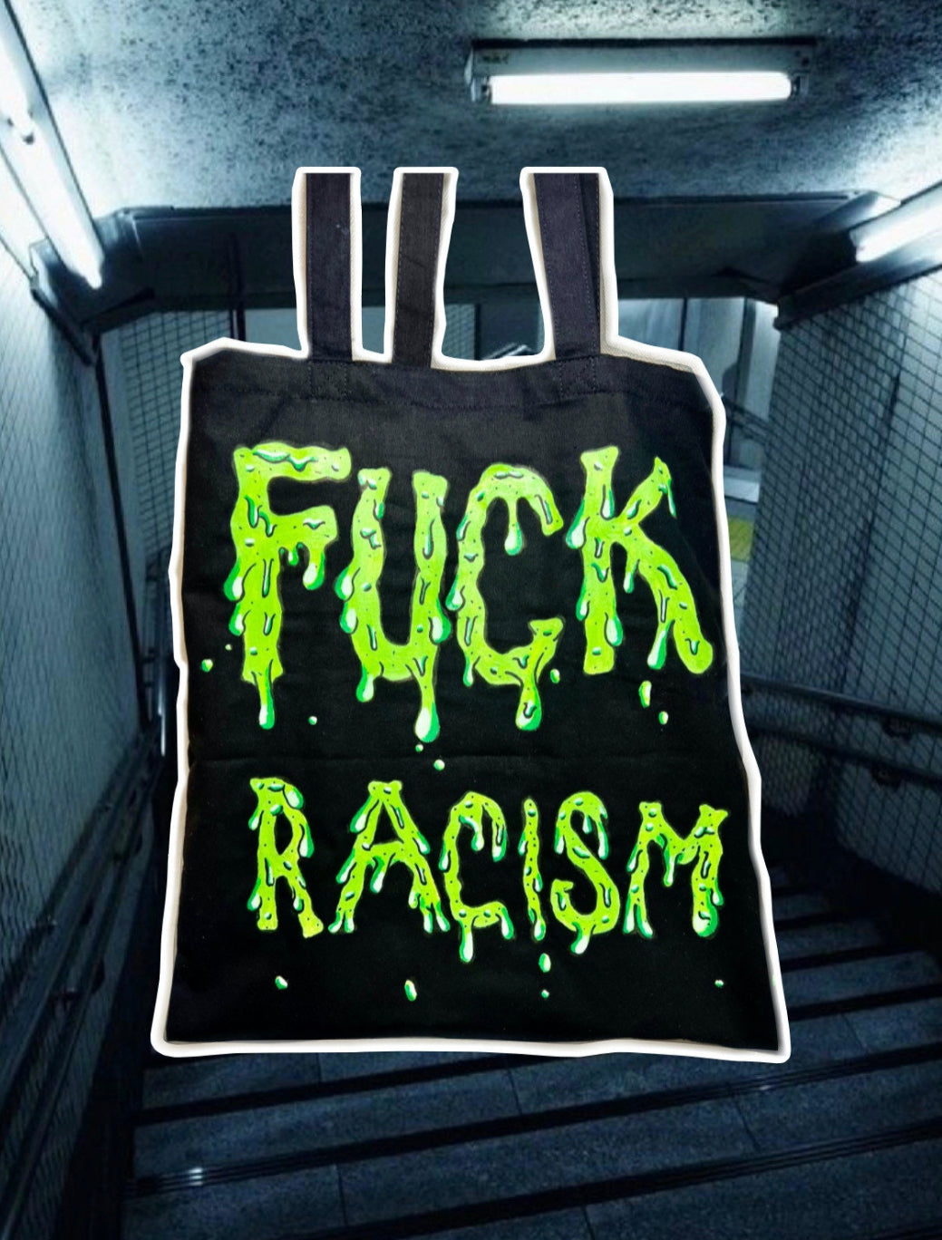 Fuck racism tote bag - hand painted
